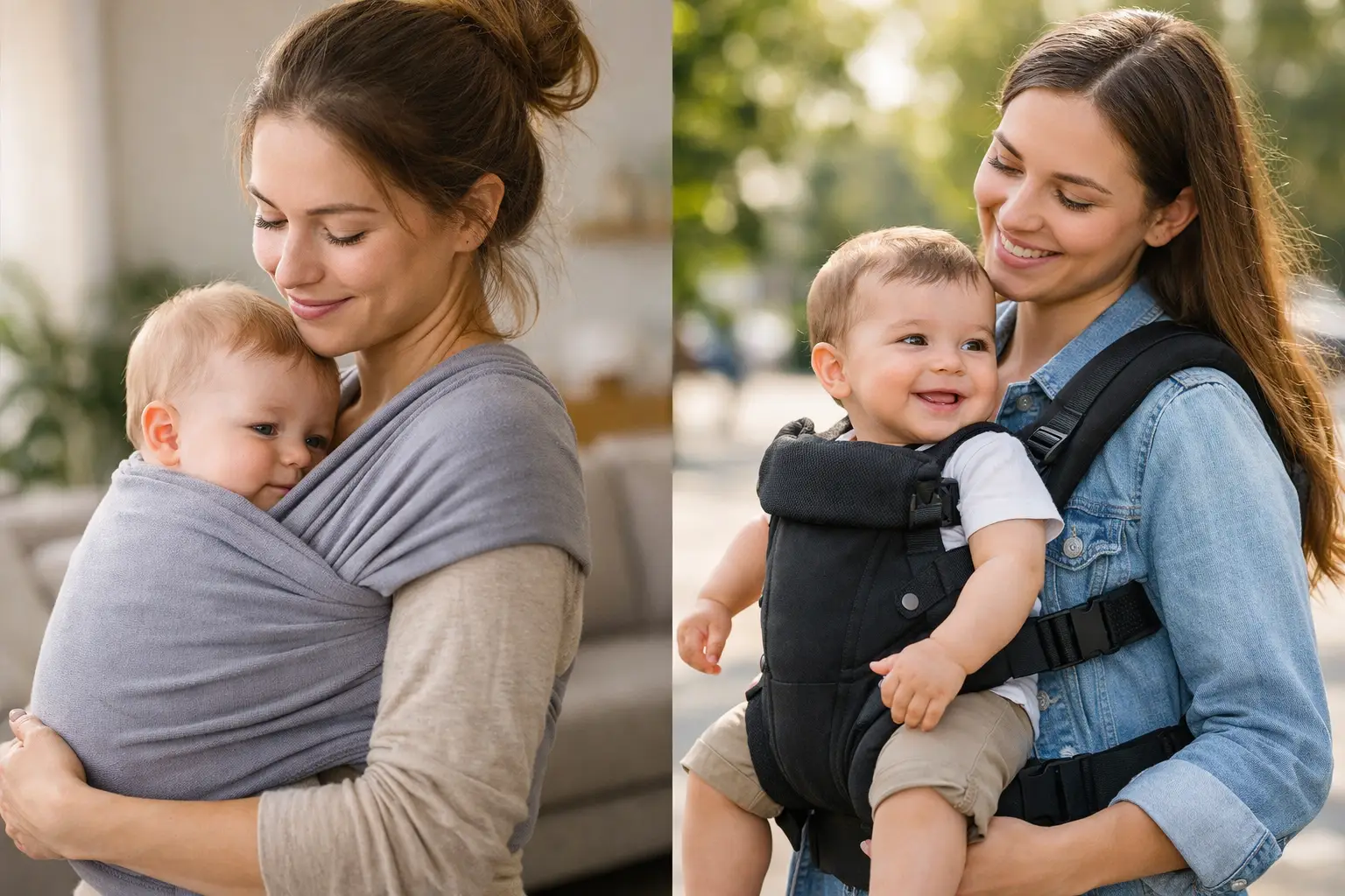 Tragetuch vs Babytrage bei Bindung und Alltag